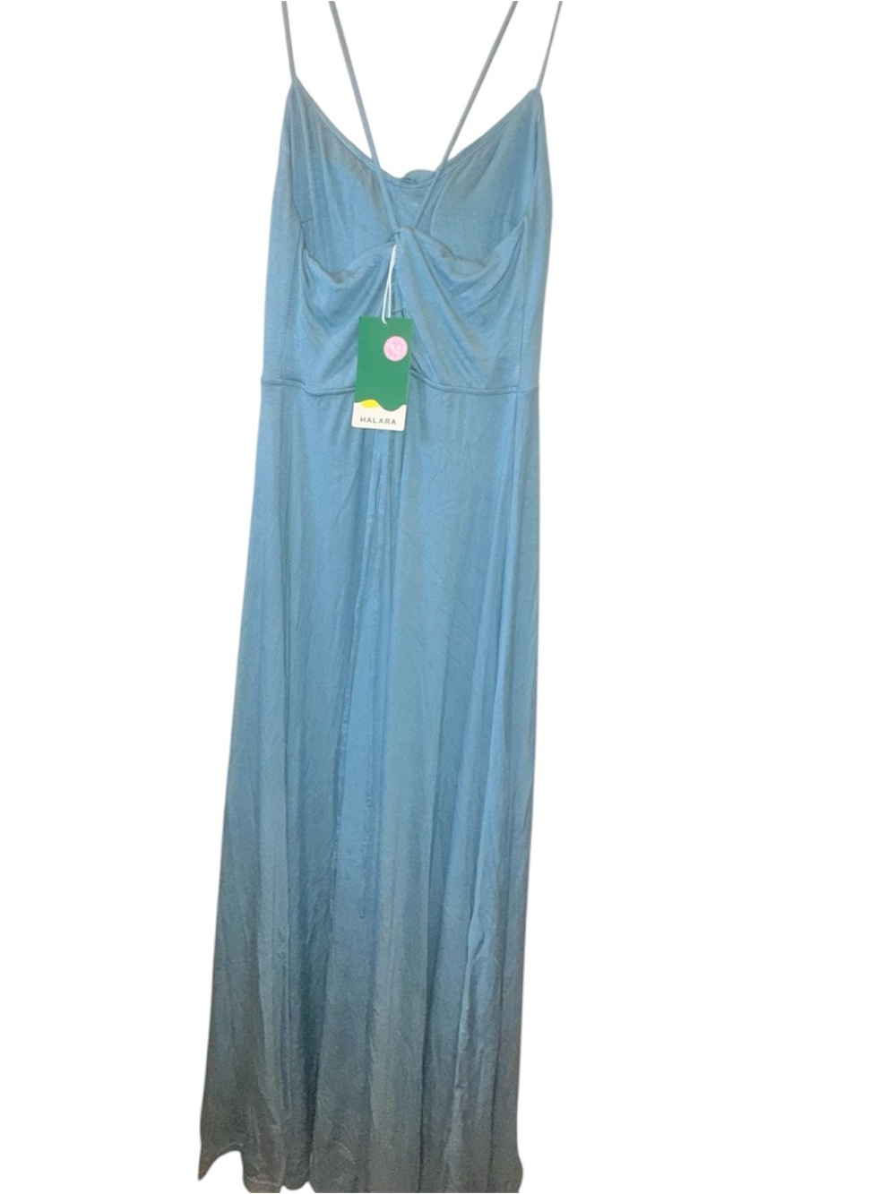 NWTs HALARA Cowl Neck Lace Up Midi Dress in Rainy Sky Blue Size Small - Picture 6 of 8